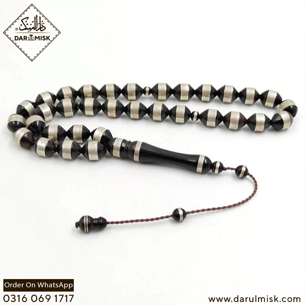 Silver Engraved Natural Yemeni Kokka Tasbih (Available On Demand Whatsapp Us)