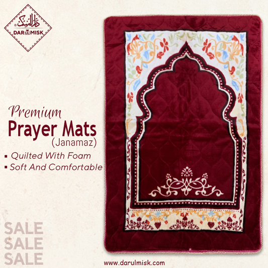 Premium Red Velvet Prayer Mat (Quilted With Foam)