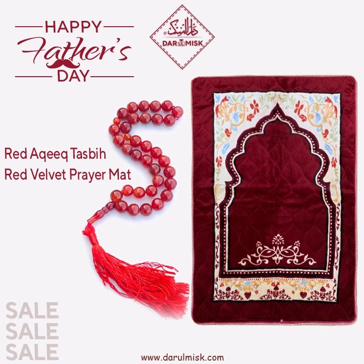 Red Aqeeq Tasbih With Velvet Soft Prayer Mat