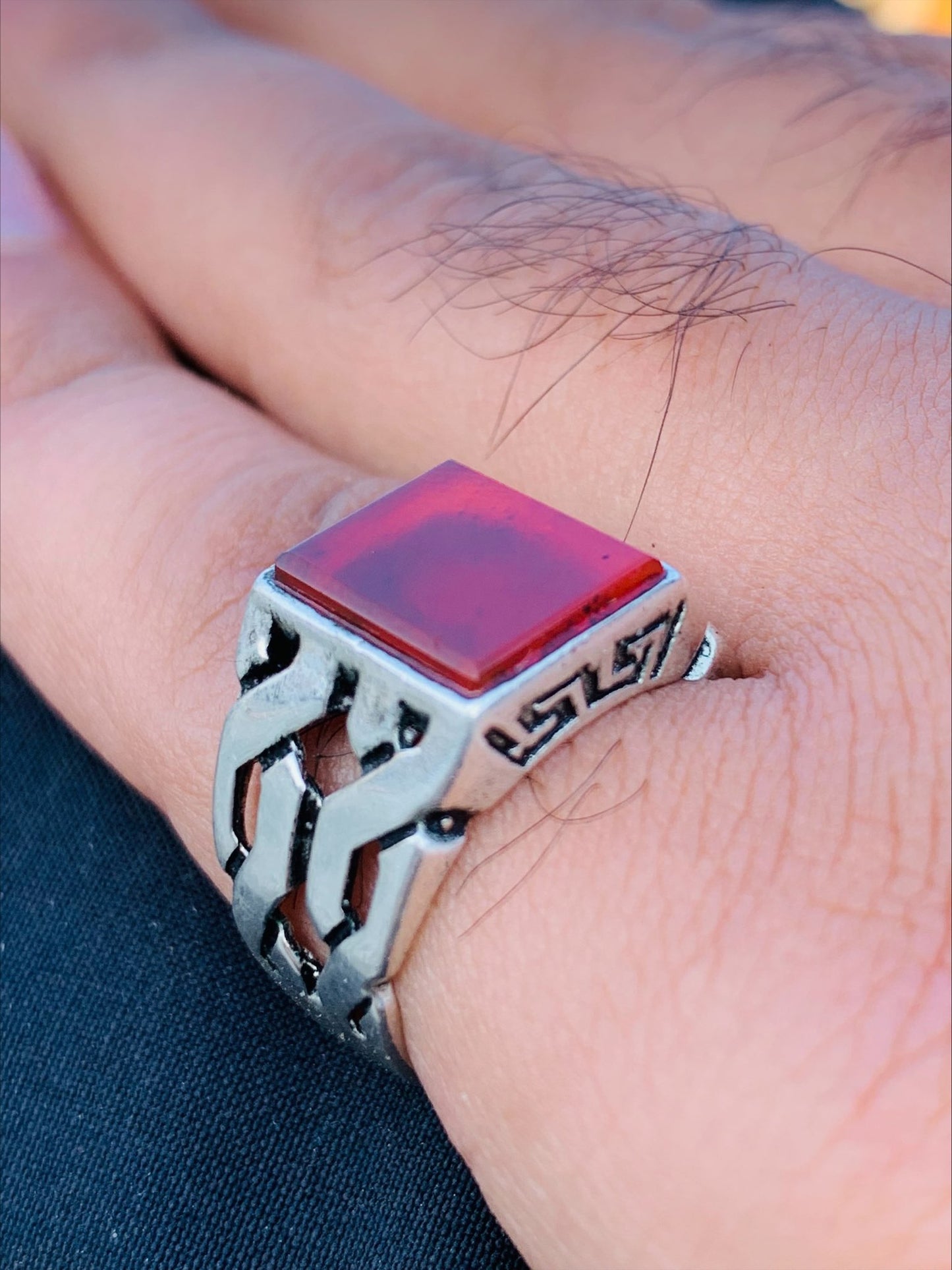 Square Red Onyx 925 Silver Ring