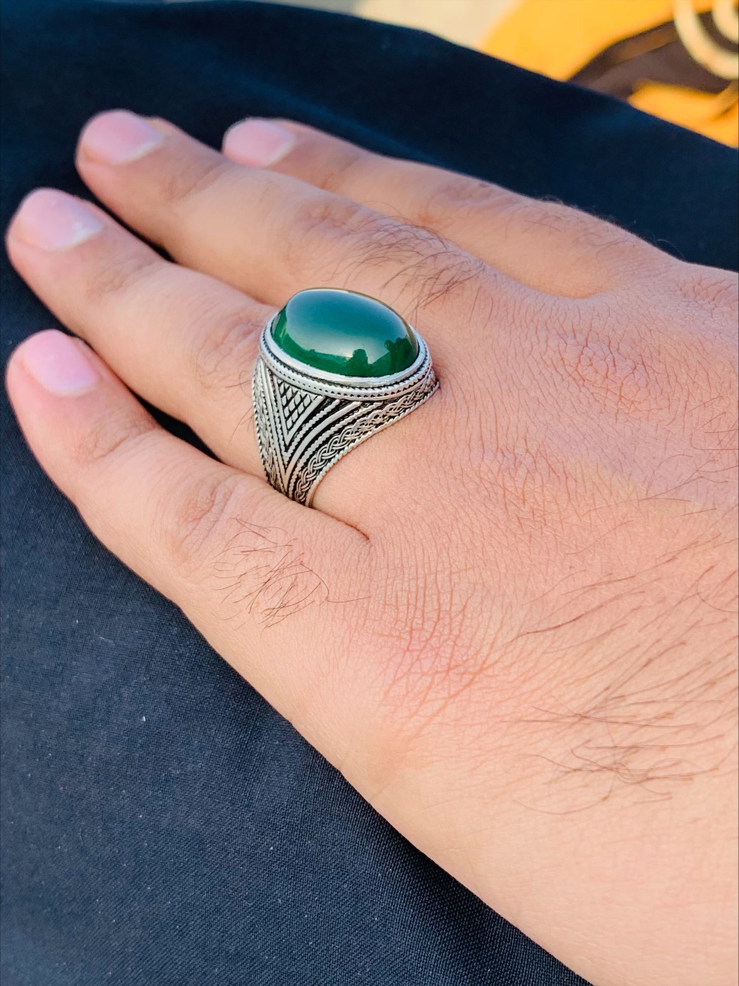 Green Onyx 925 Silver Turkish Ring