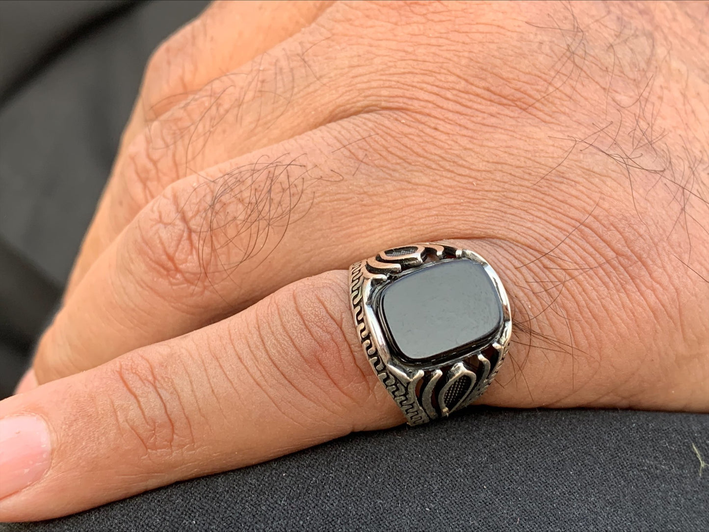 Turkish 925 Silver Ring Black Aqeeq