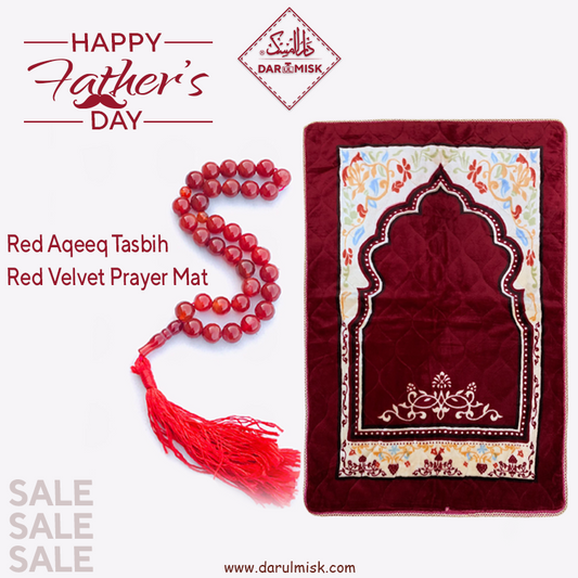 Red Aqeeq Tasbih With Velvet Soft Prayer Mat