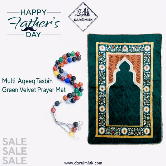 Multi Aqeeq Tasbih With Green Velvet Soft Prayer Mat